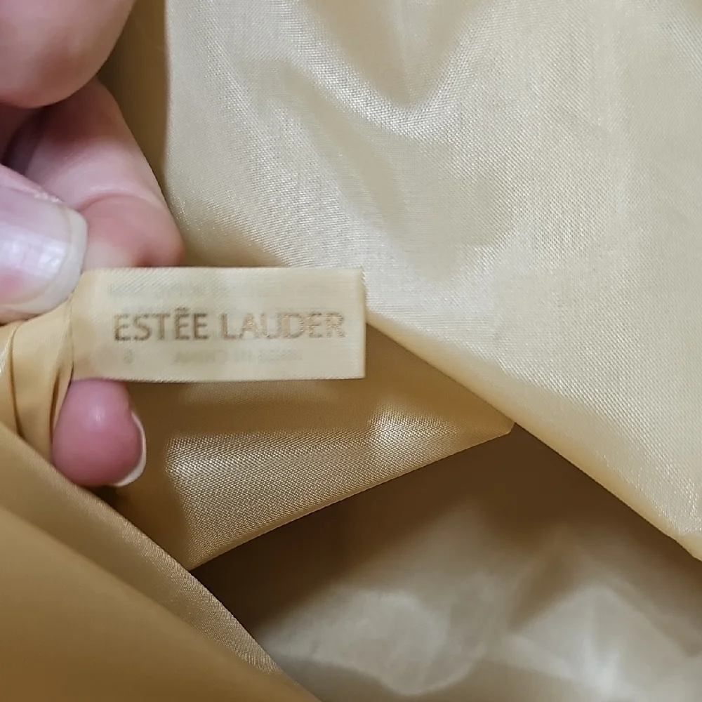 Vintage Estee Lauder Beige Canvas Tote with Brown Croc-Embossed Trim